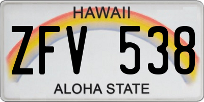 HI license plate ZFV538