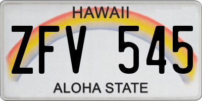 HI license plate ZFV545