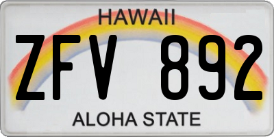HI license plate ZFV892