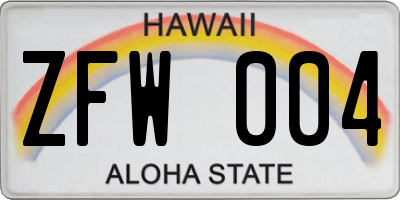 HI license plate ZFW004