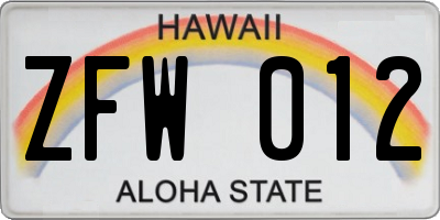 HI license plate ZFW012
