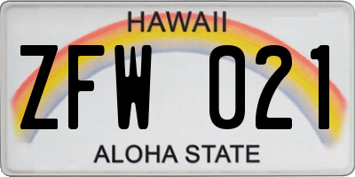 HI license plate ZFW021