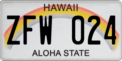 HI license plate ZFW024
