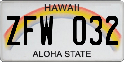 HI license plate ZFW032