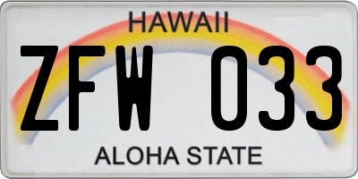 HI license plate ZFW033
