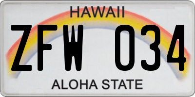 HI license plate ZFW034