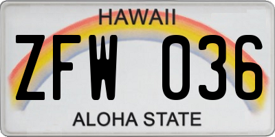 HI license plate ZFW036