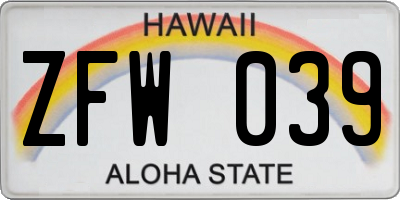 HI license plate ZFW039