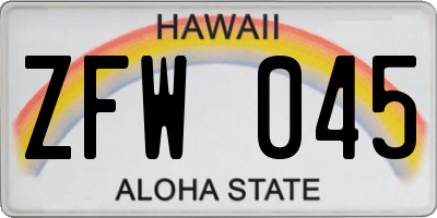 HI license plate ZFW045
