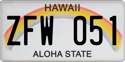 HI license plate ZFW051