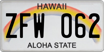 HI license plate ZFW062