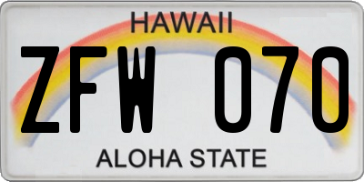 HI license plate ZFW070