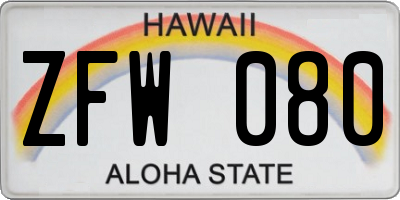 HI license plate ZFW080