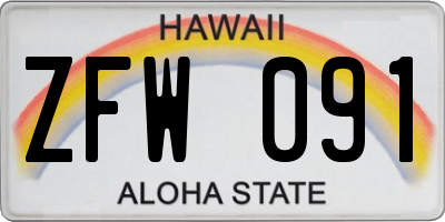 HI license plate ZFW091