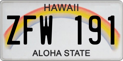 HI license plate ZFW191