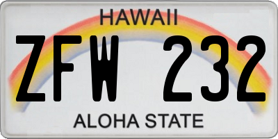 HI license plate ZFW232