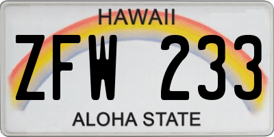 HI license plate ZFW233