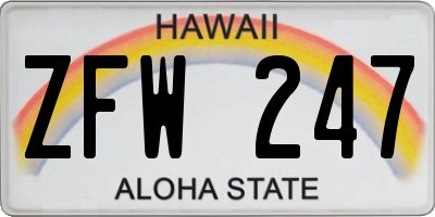 HI license plate ZFW247