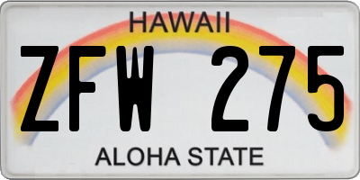 HI license plate ZFW275