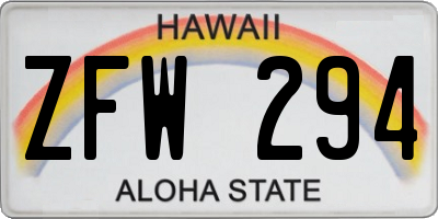 HI license plate ZFW294