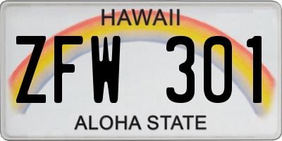 HI license plate ZFW301