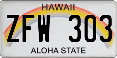 HI license plate ZFW303