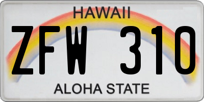 HI license plate ZFW310