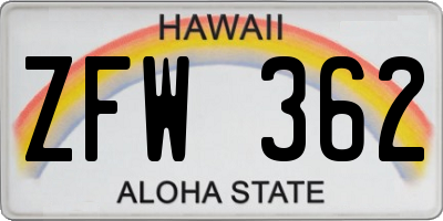 HI license plate ZFW362