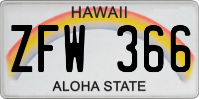 HI license plate ZFW366