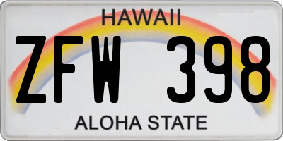 HI license plate ZFW398