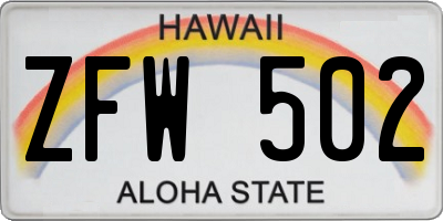 HI license plate ZFW502
