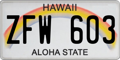 HI license plate ZFW603