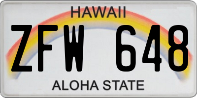 HI license plate ZFW648
