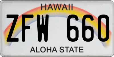 HI license plate ZFW660