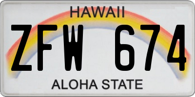 HI license plate ZFW674