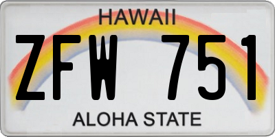 HI license plate ZFW751