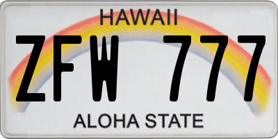 HI license plate ZFW777