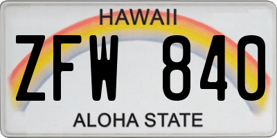 HI license plate ZFW840