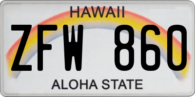 HI license plate ZFW860