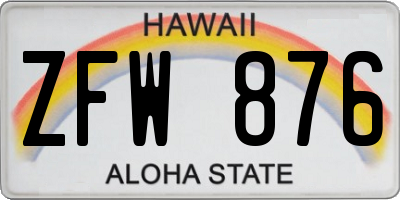HI license plate ZFW876