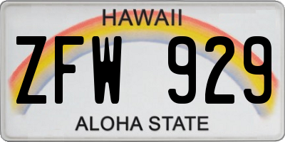 HI license plate ZFW929