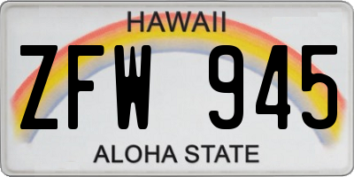HI license plate ZFW945