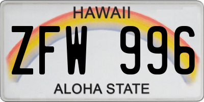 HI license plate ZFW996