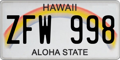 HI license plate ZFW998