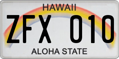 HI license plate ZFX010