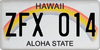 HI license plate ZFX014