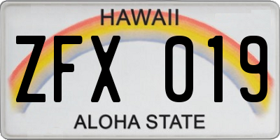 HI license plate ZFX019
