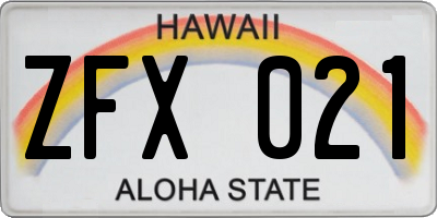 HI license plate ZFX021