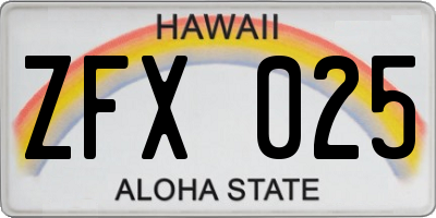 HI license plate ZFX025