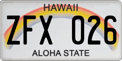 HI license plate ZFX026